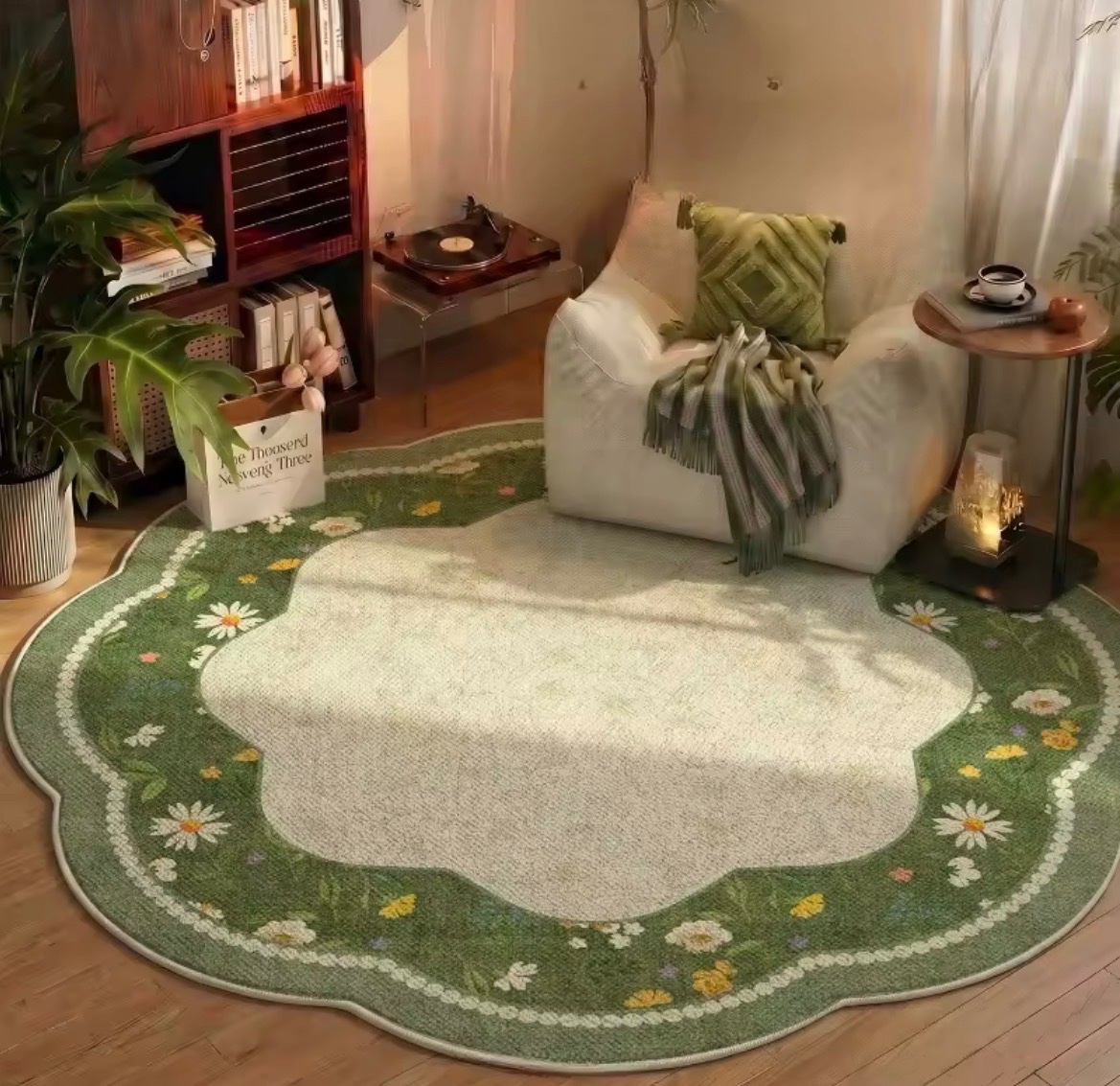 Green Floral French-Style Carpet
